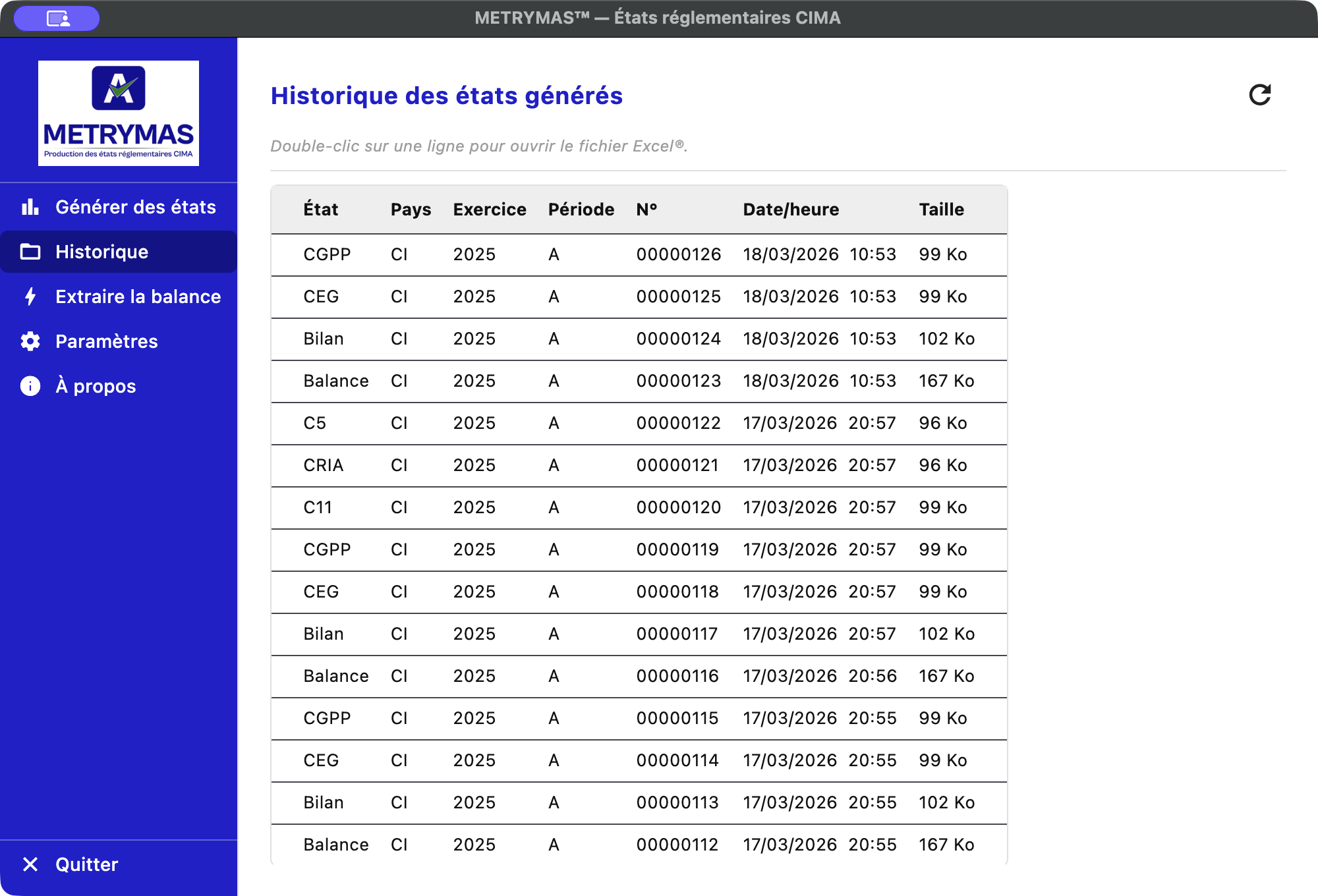 Historique des états générés